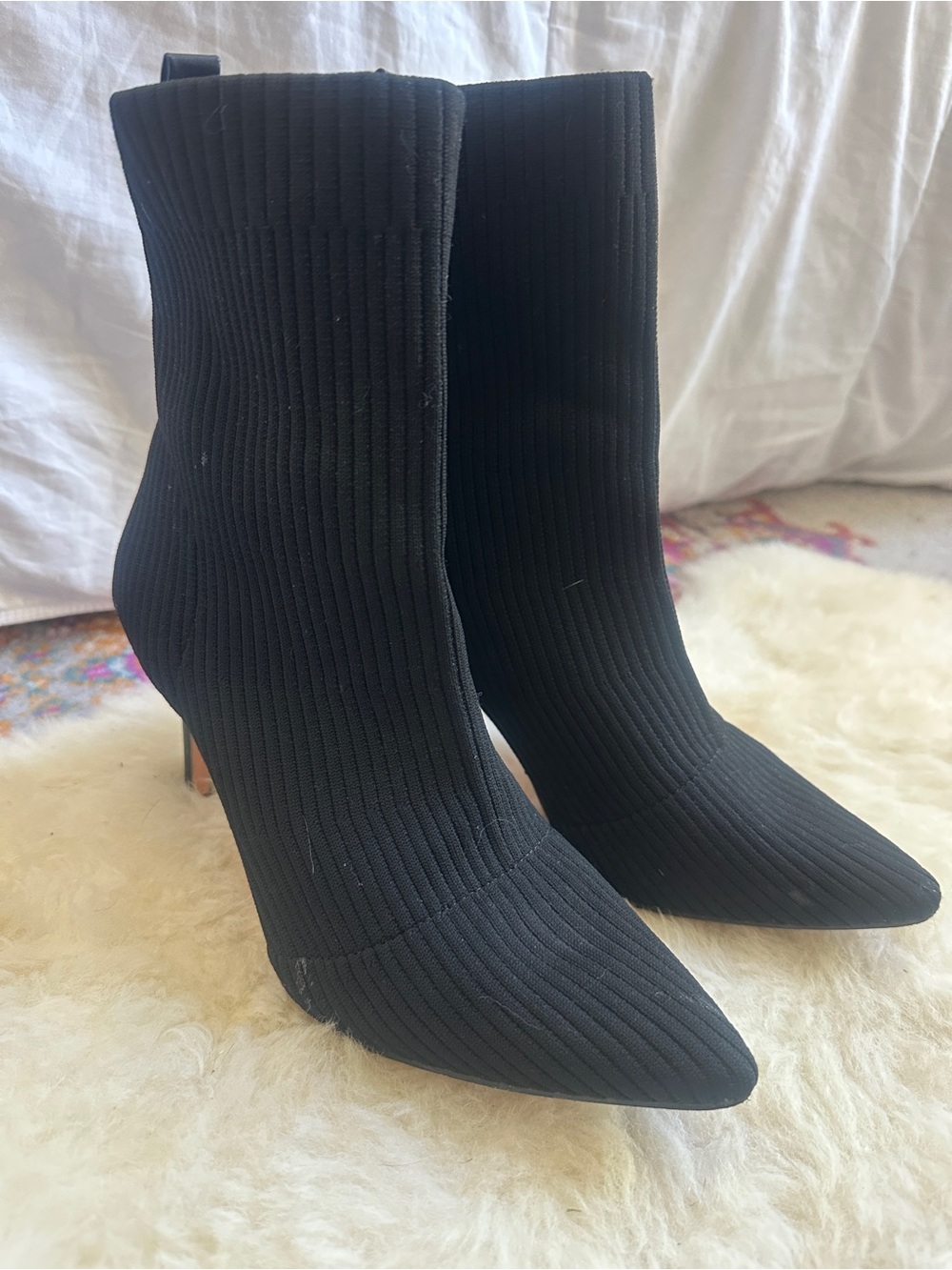 Catherine Malandrino Sock Booties Womens 7.5 Black Pointed Toe Stiletto Heel
